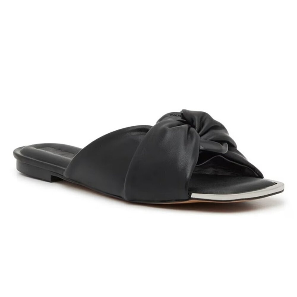 NWOB DKNY Women's Doretta Black Square Toe Slide Sandals Size 8 (MSRP $120)
